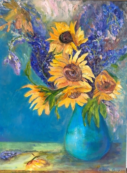 Sunflowers in Blue Vase